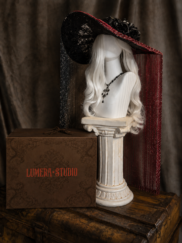 Black Red Dramatic Tassel Widow Hat