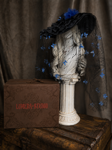 Black Blue Butterfly Veil Gothic Hat