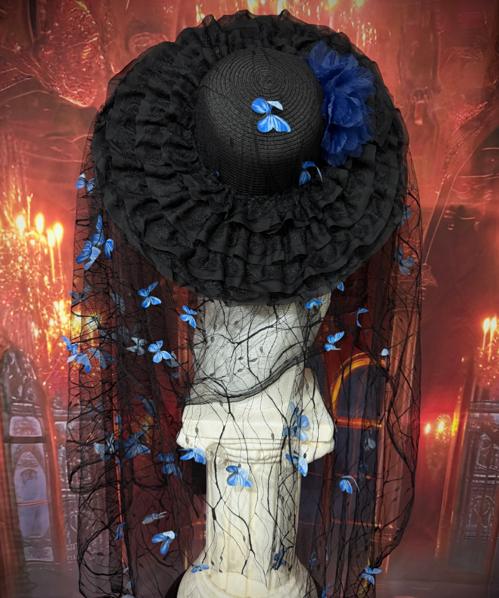 Black Blue Butterfly Veil Gothic Hat