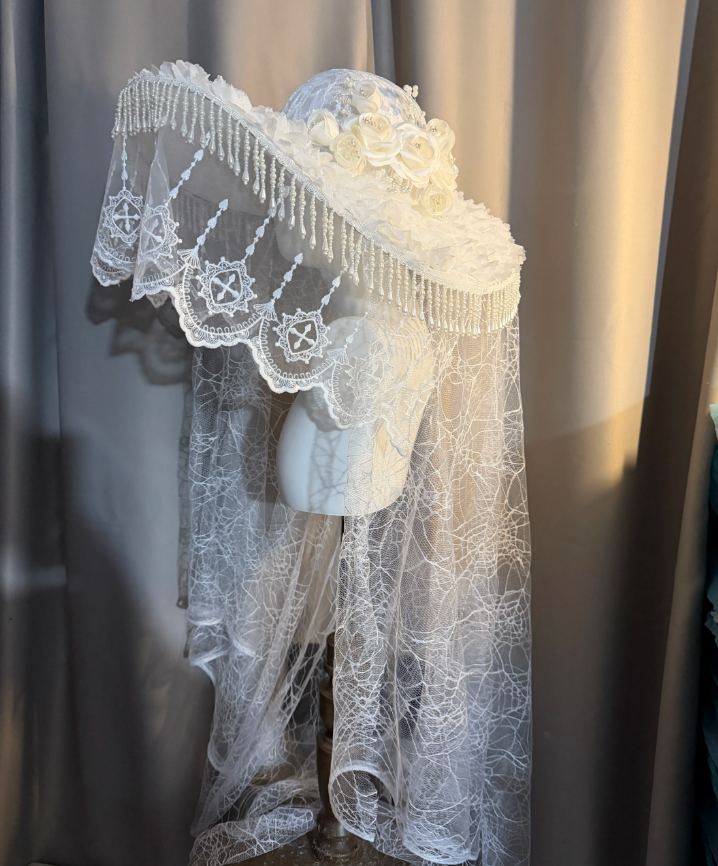 White Cross Lace Gothic Widow Hat
