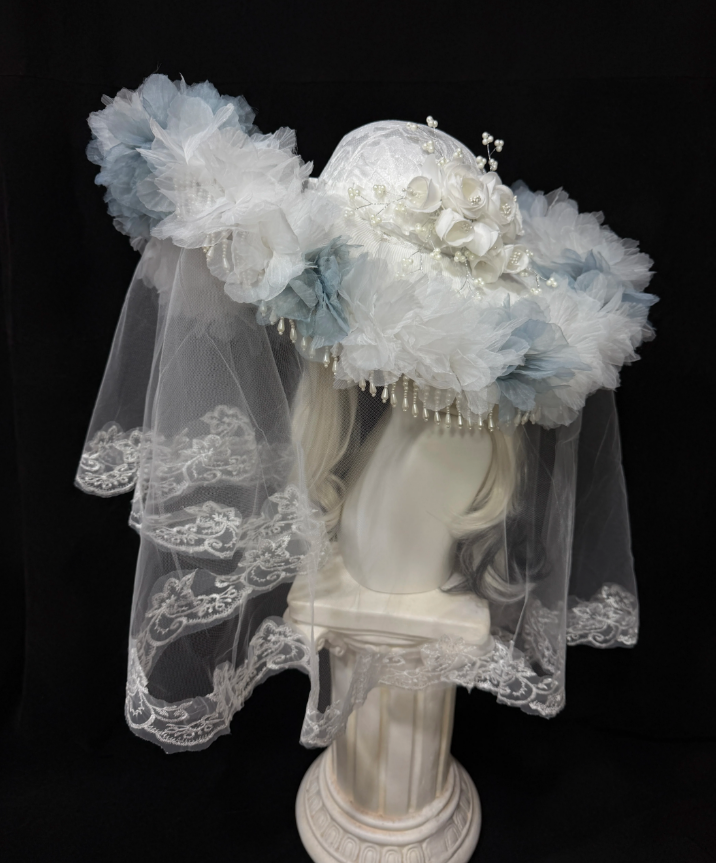 Ivory Blue Royal Veil Tassel Hat