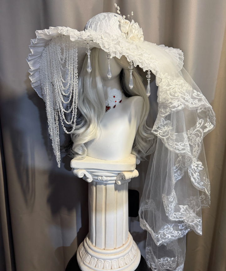 White Side Veil Lolita Hat