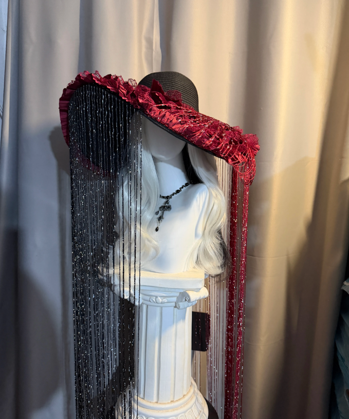 Black Red Long Tassel Gothic Hat